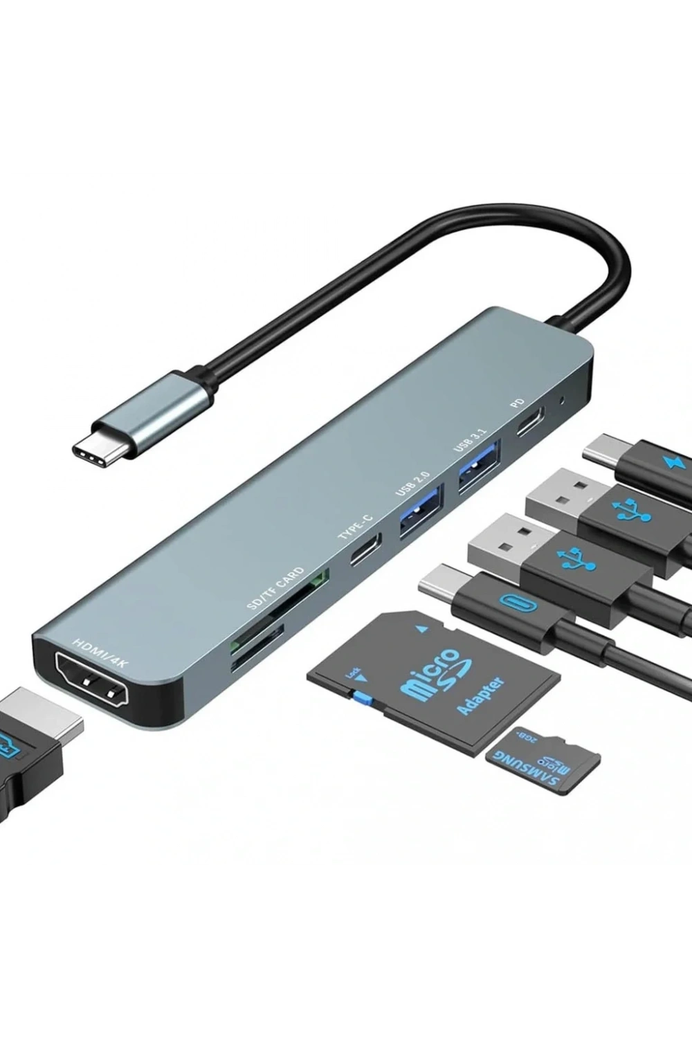 Divex 7 in 1 Type-C Girişli 7 Farklı Çıkışlı USB Çoklayıcı Splitter DX-06