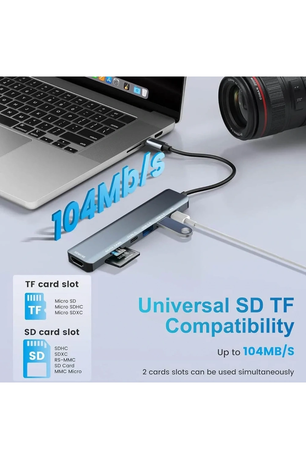 Divex 7 in 1 Type-C Girişli 7 Farklı Çıkışlı USB Çoklayıcı Splitter DX-06