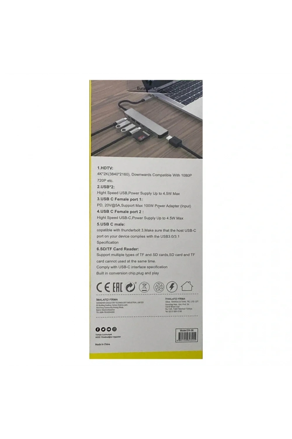 Divex 7 in 1 Type-C Girişli 7 Farklı Çıkışlı USB Çoklayıcı Splitter DX-06
