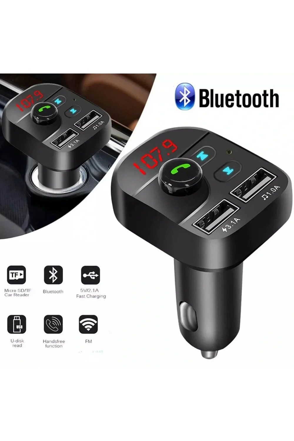 Divex Araç Fm Transmitter Bluetooth 2xUSB Mp3 Çakmaklık Girişli DT-602
