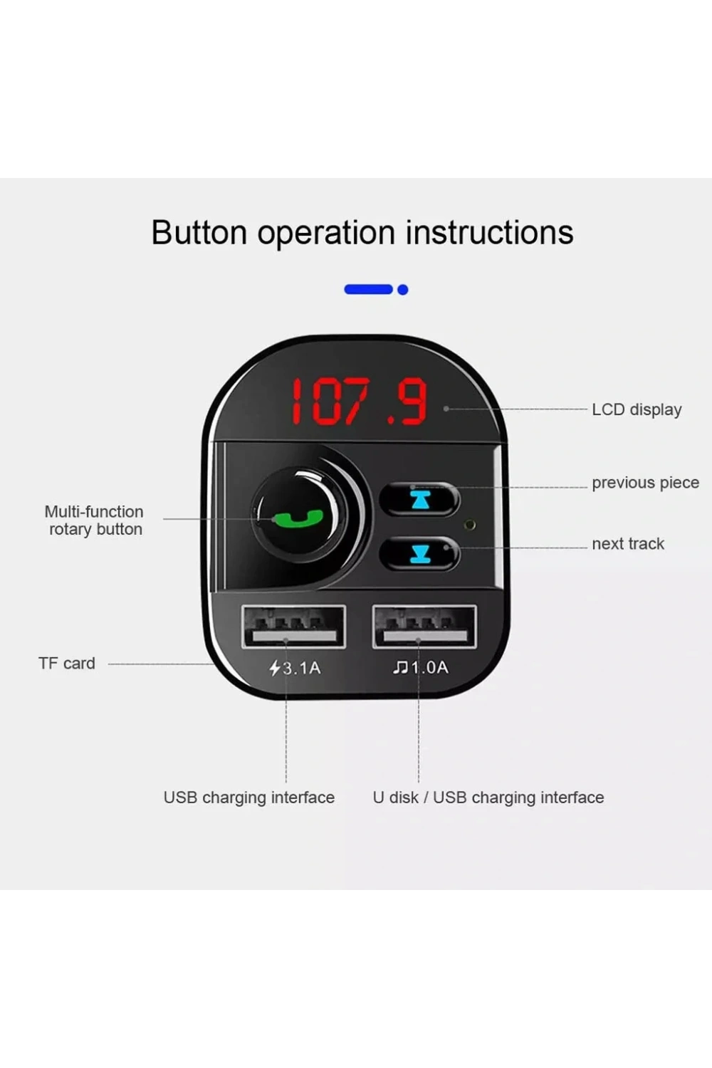 Divex Araç Fm Transmitter Bluetooth 2xUSB Mp3 Çakmaklık Girişli DT-602
