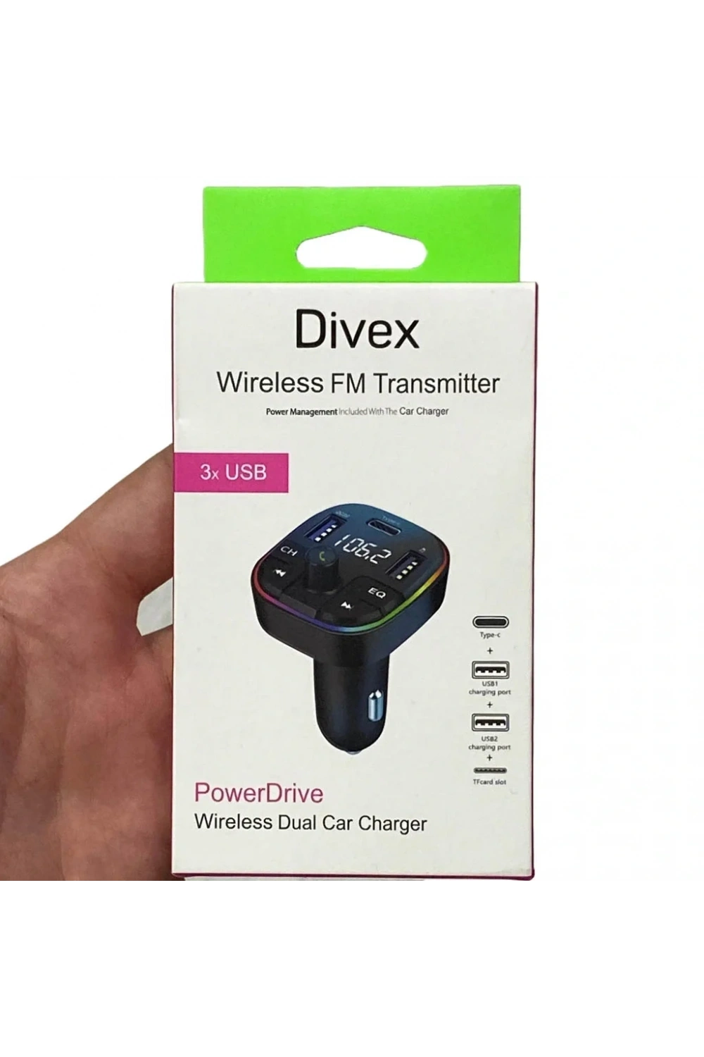 Divex Araç Fm Transmitter Bluetooth 3xUSB - Type-C - SD Kart Çakmaklık Girişli DT-604