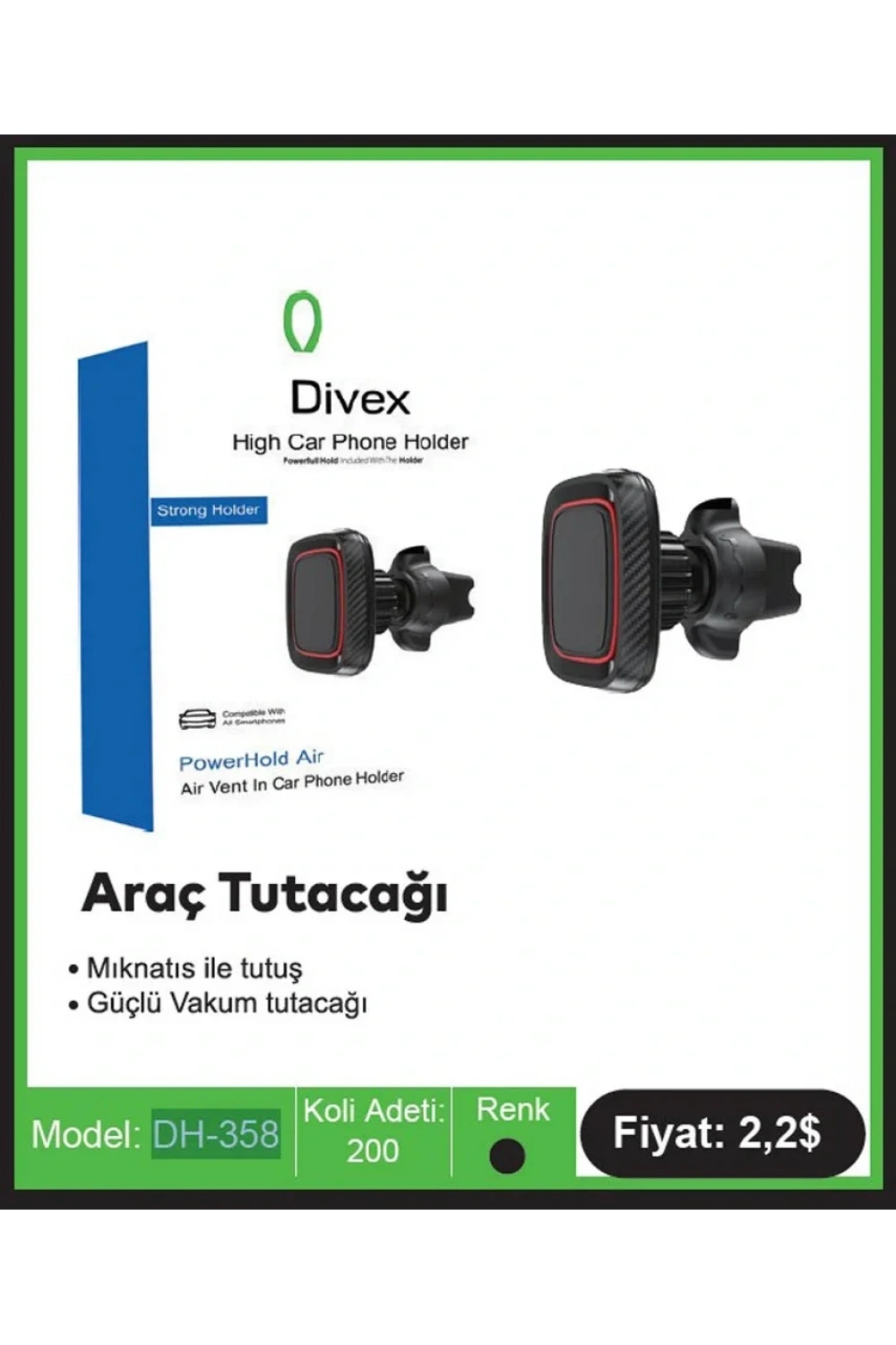 Divex Araç İçi Hava Izgarası Kıskaçlı Mıknatıslı Telefon Tutacağı DH-358