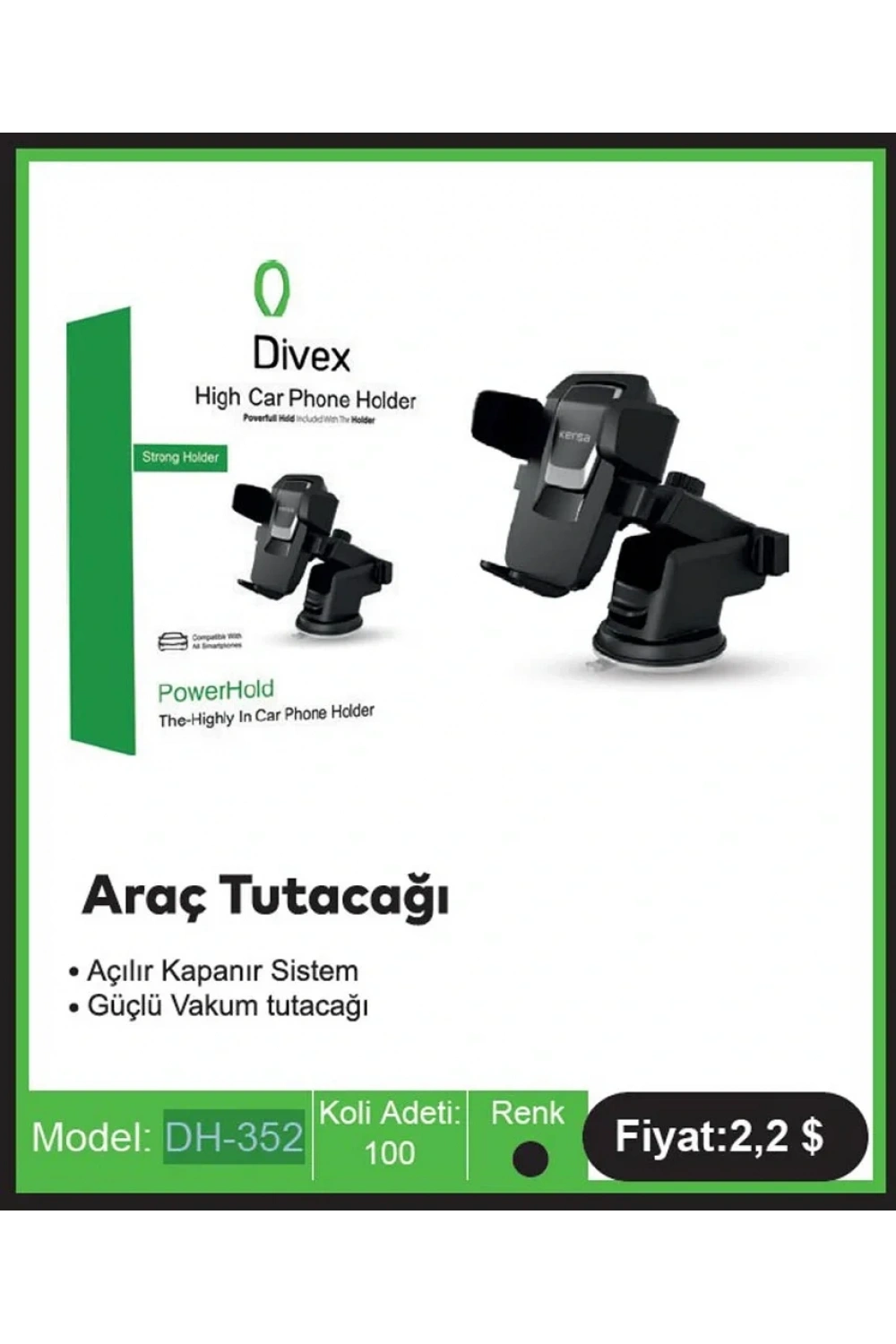 Divex Araç İçi Vantuzlu Dönebilen Telefon Tutacağı DH-352