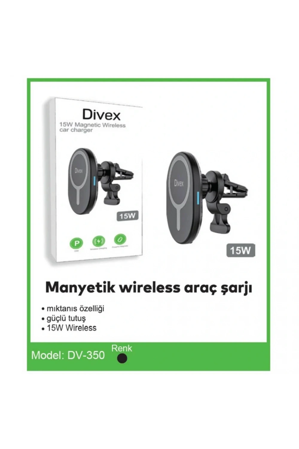Divex Kablosuz Araç Şarj Cihazı Manyetik Wireless Şarj Aleti DV-350