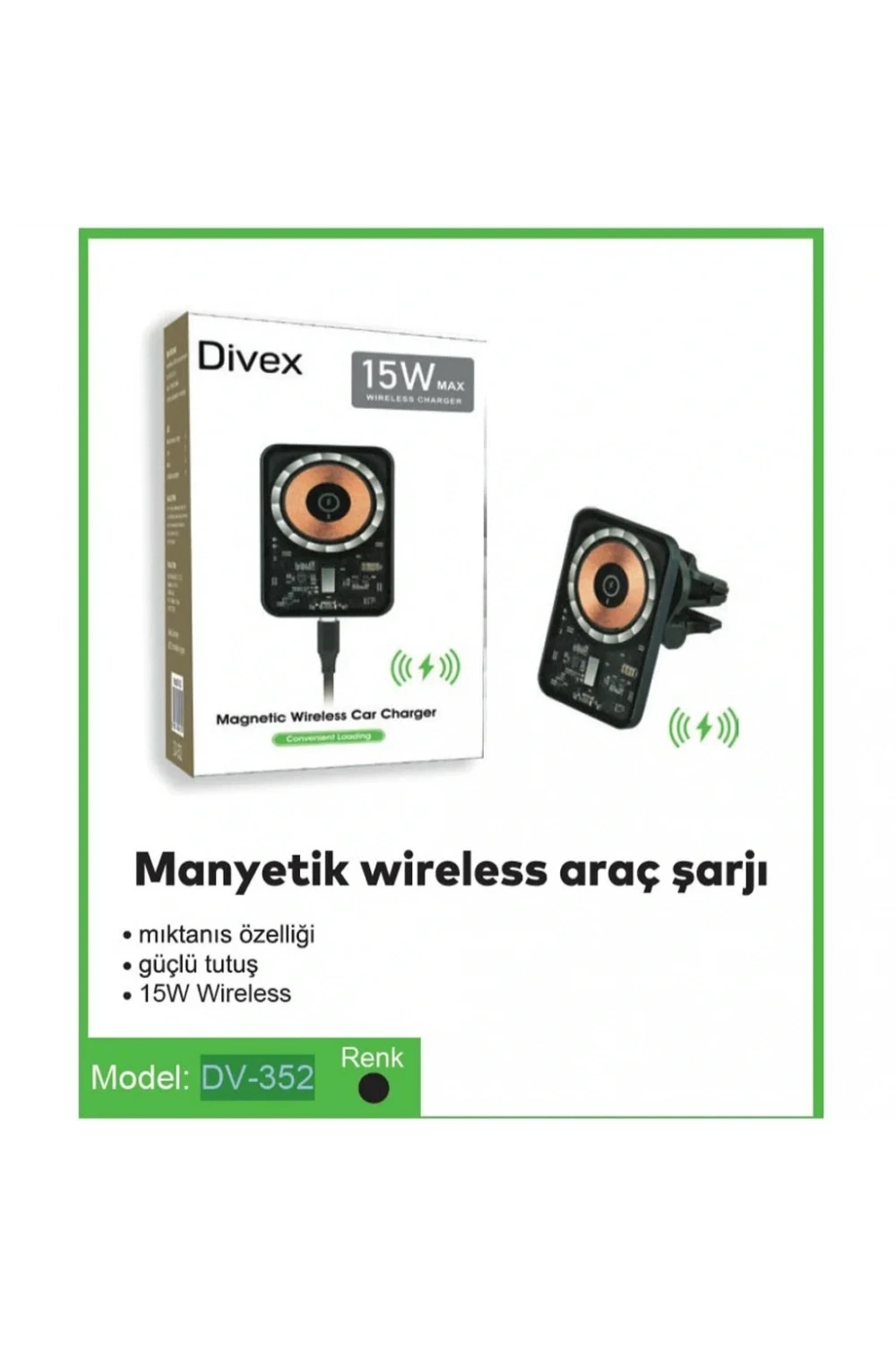 Divex Kablosuz Araç Şarj Cihazı Manyetik Wireless Şarj Aleti DV-352