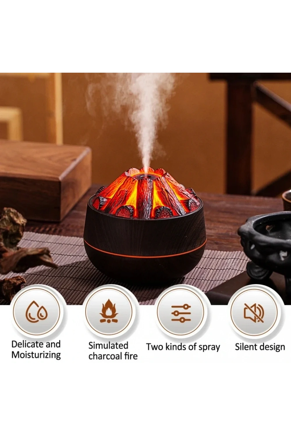 Divex Kömür Ateşi Görünümlü Hava Nemlendirici Charcoal Fire Humidifier Siyah H-55