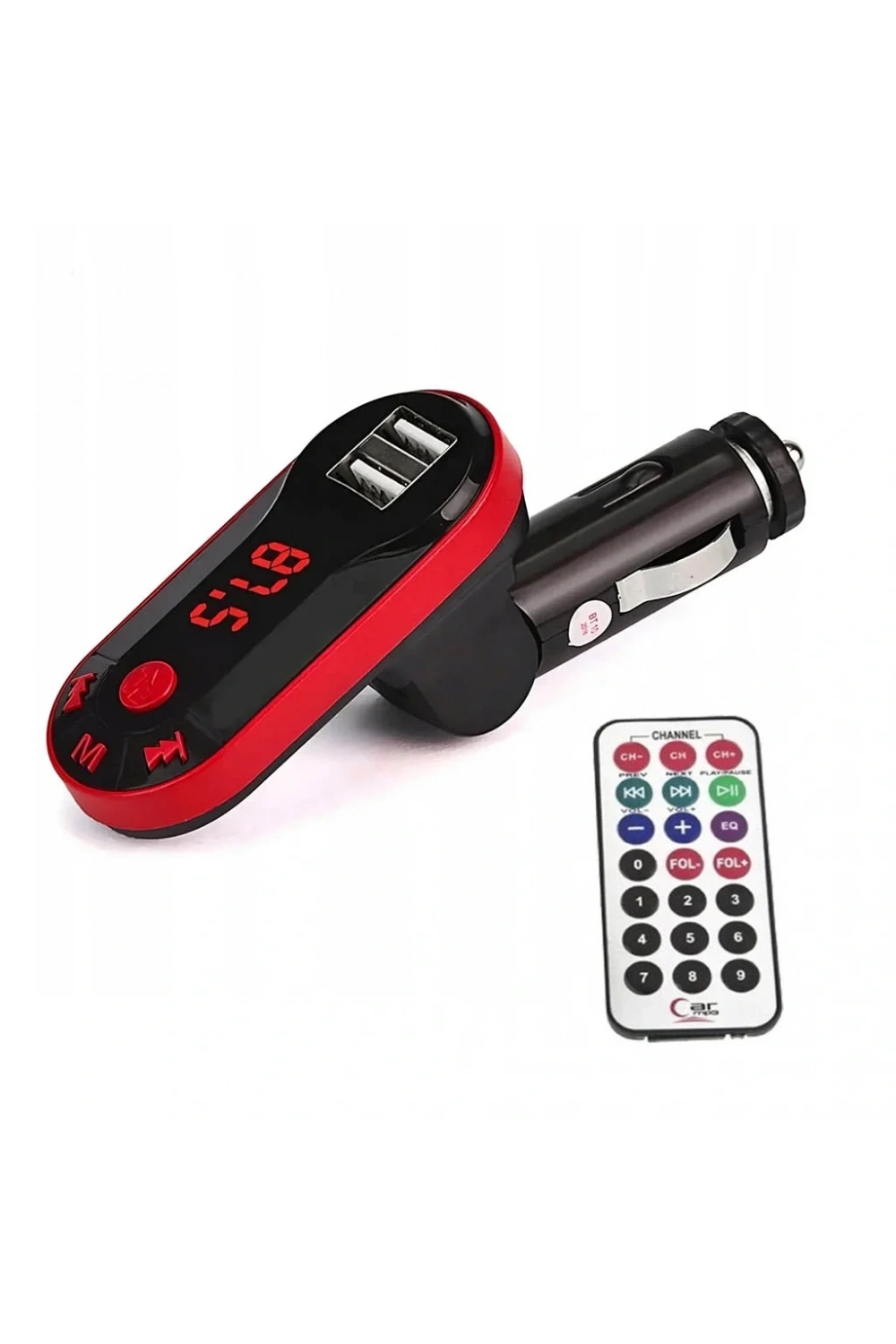 Divex Kumandalı Çakmaklık Girişli Araç Fm Transmitter Bluetooth 2xUSB - SD Kart Kırmızı DT-600