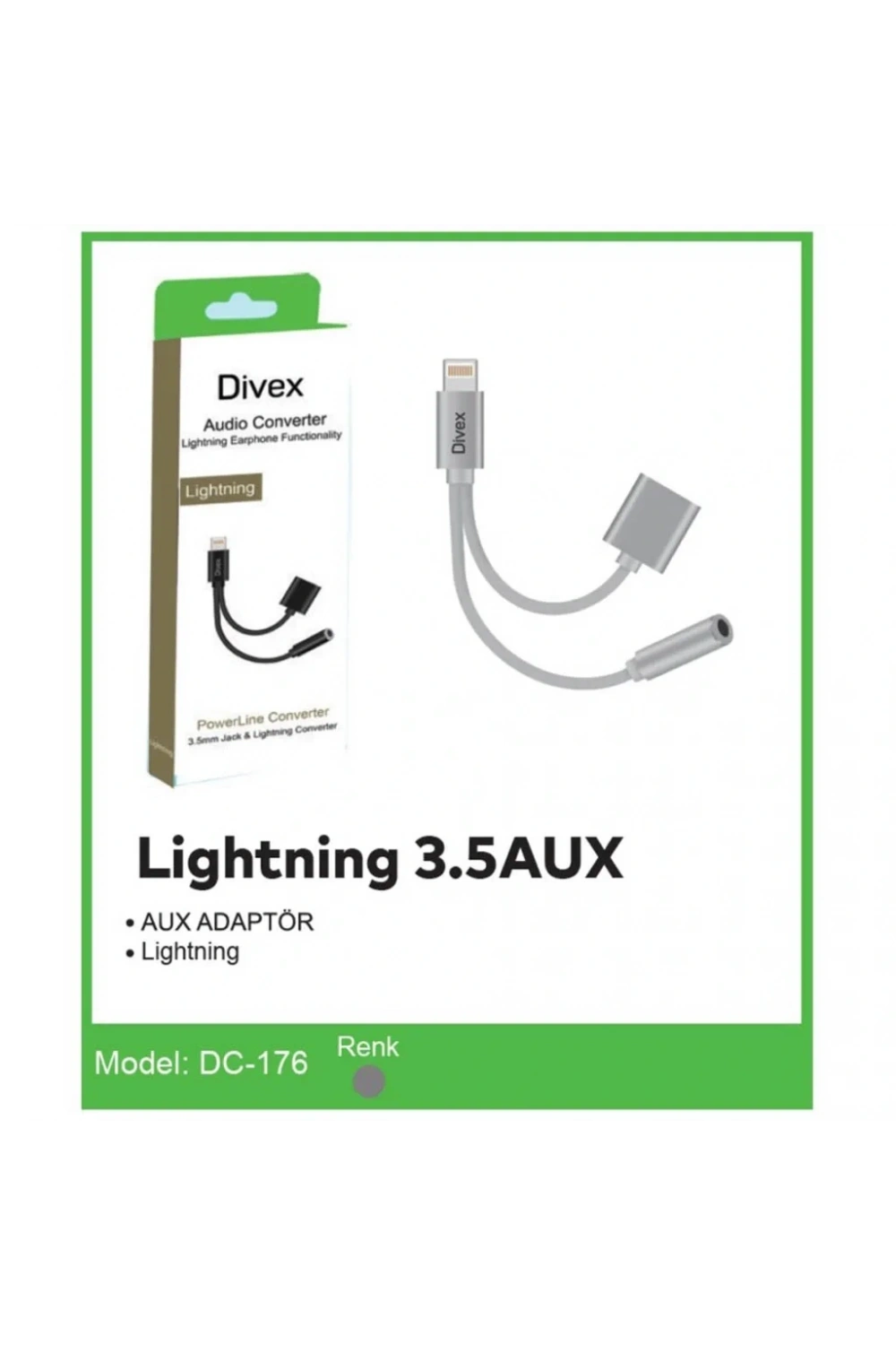 Divex Lightning Kulaklık ve Şarj Çoğaltıcı Adaptör Gri DC-176