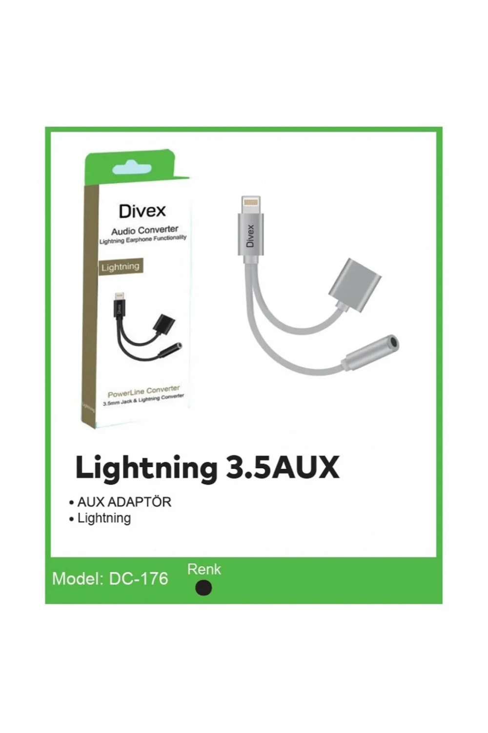 Divex Lightning Kulaklık ve Şarj Çoğaltıcı Adaptör Siyah DC-176