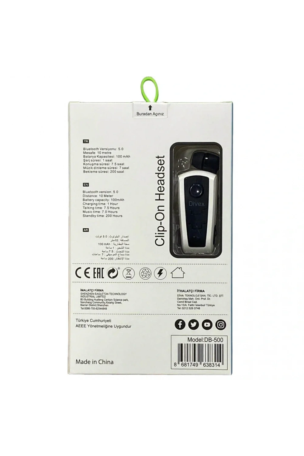 Divex Makaralı Kablolu Titreşimli Bluetooth Kulaklık DB-500