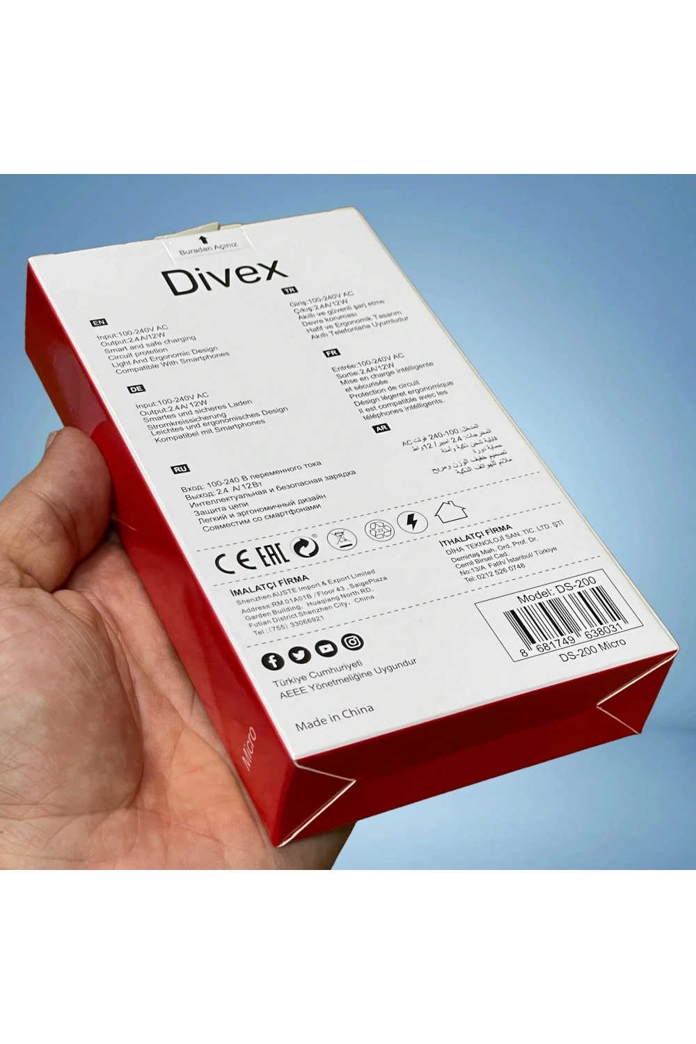 Divex Micro USB Kablo - Adaptör 2.4A Ev Tipi Şarj Aleti DS-200