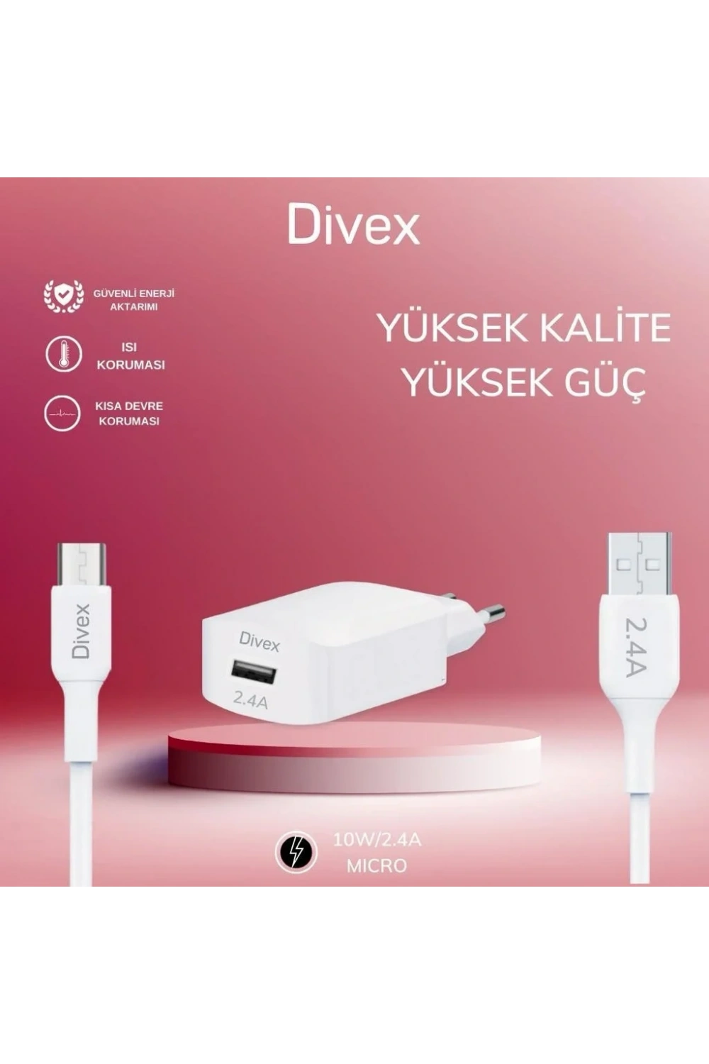 Divex Micro USB Kablo - Adaptör 2.4A Ev Tipi Şarj Aleti DS-200