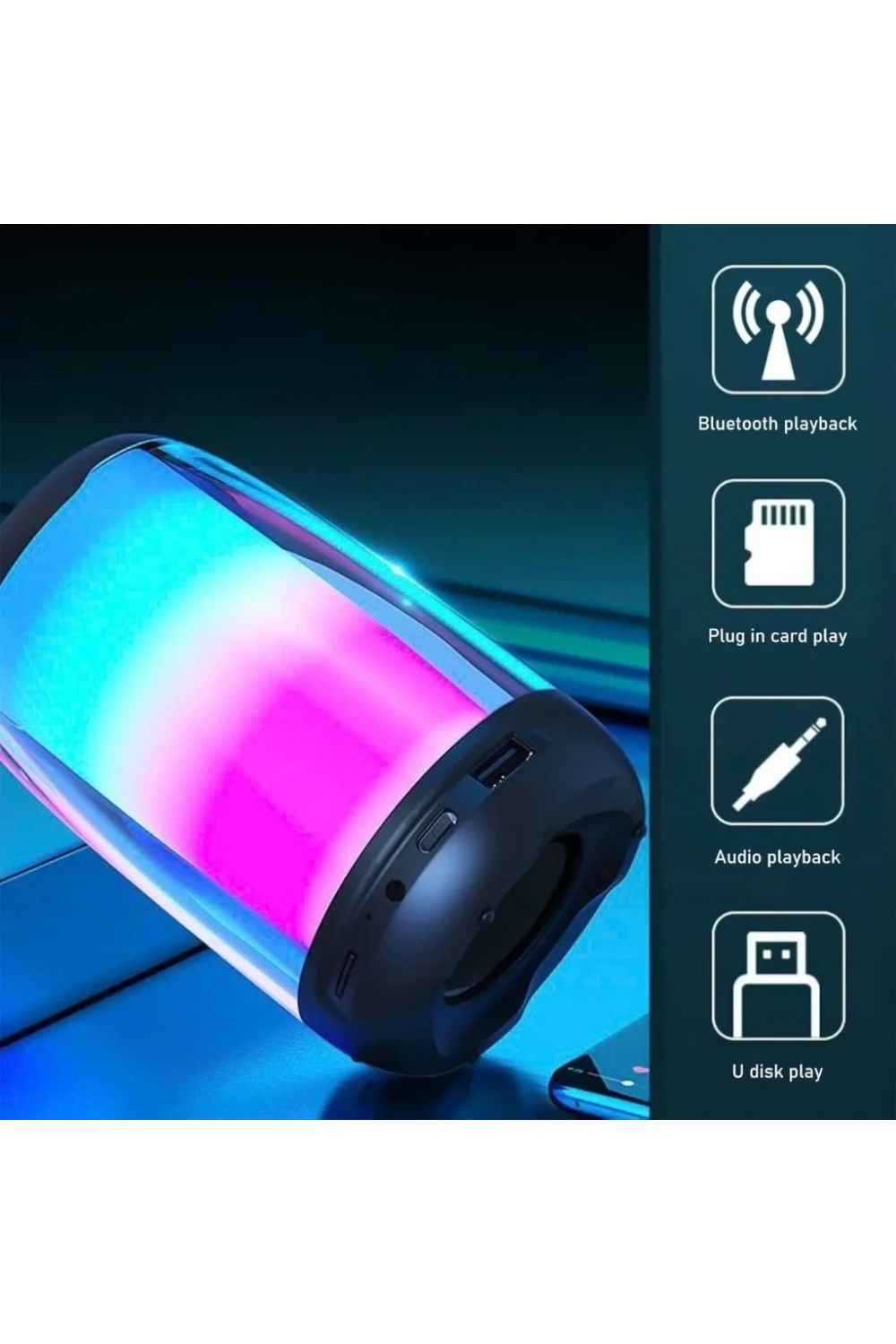 Divex Pluse 4 Mini Taşınabilir RGB Ledli Siyah Bluetooth Hoparlör DM-90