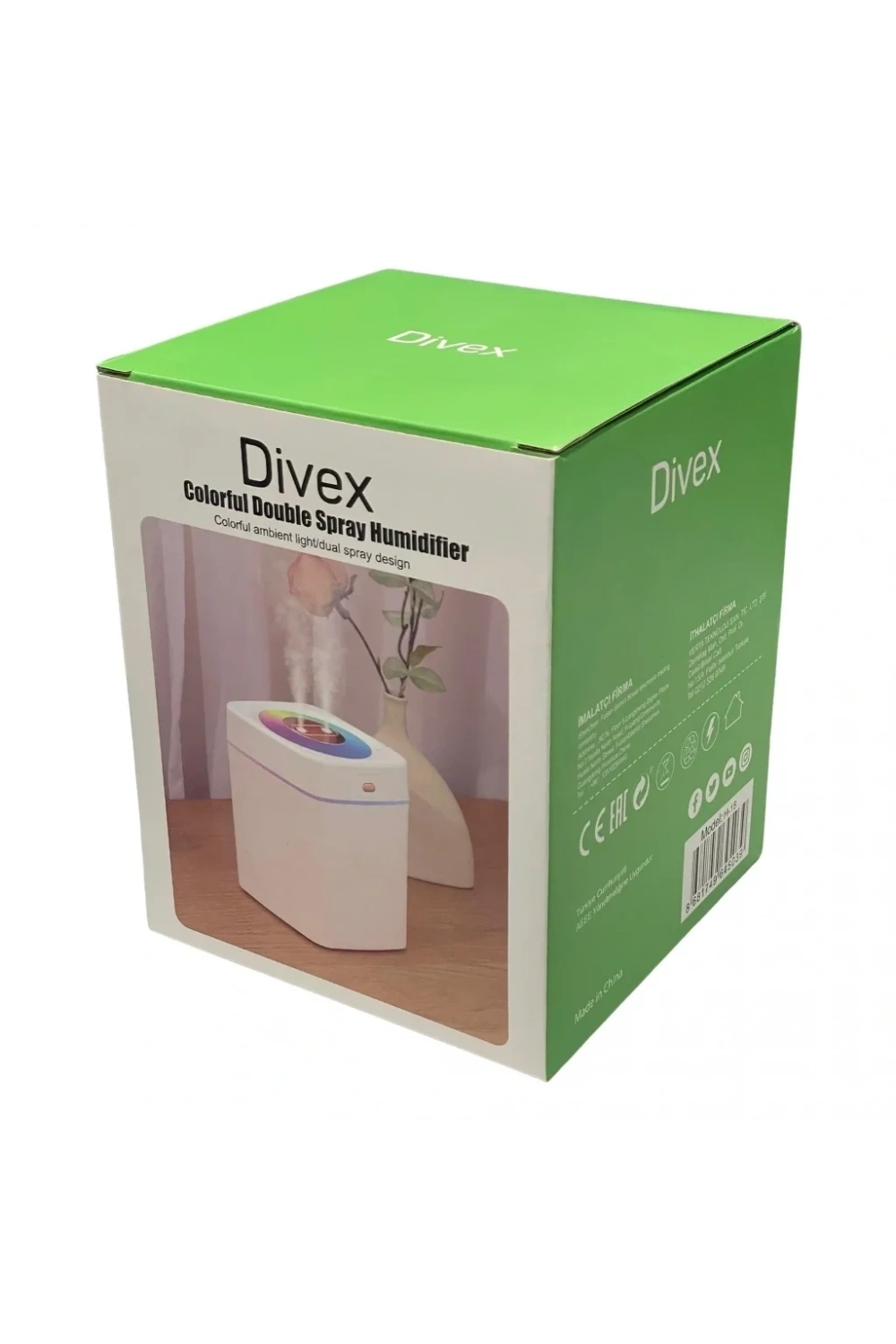 Divex Renkli Işıklı Çift Püskürtmeli Hava Nemlendirici 3L Humidifier H-18