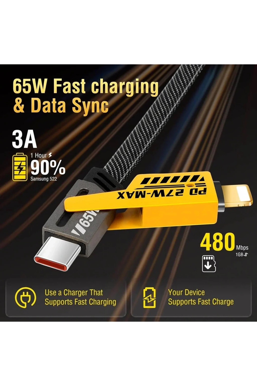 Divex TC-USB to TC-Lightning 65W/PD27W Şarj ve Veri Aktarım Kablosu DC-220