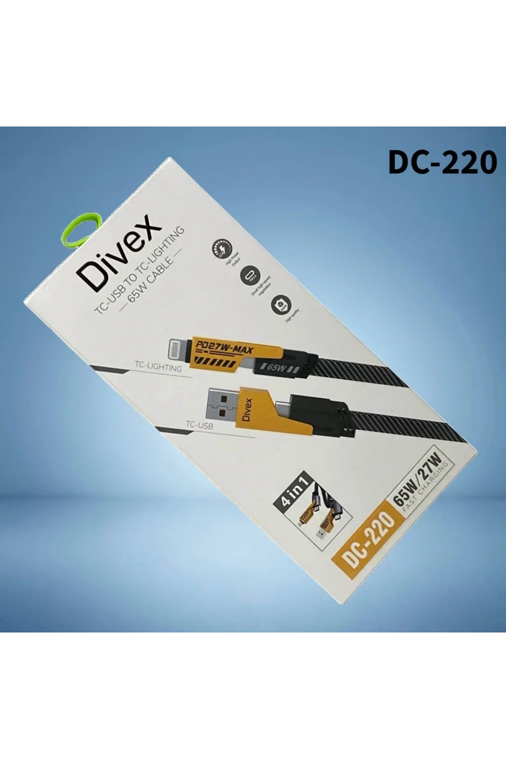 Divex TC-USB to TC-Lightning 65W/PD27W Şarj ve Veri Aktarım Kablosu DC-220