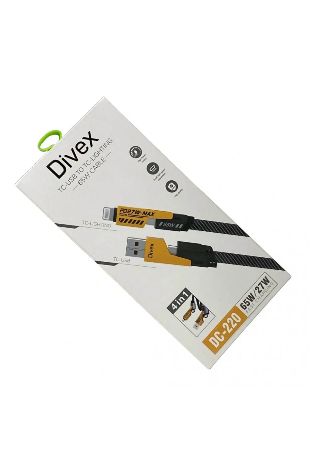 Divex TC-USB to TC-Lightning 65W/PD27W Şarj ve Veri Aktarım Kablosu DC-220