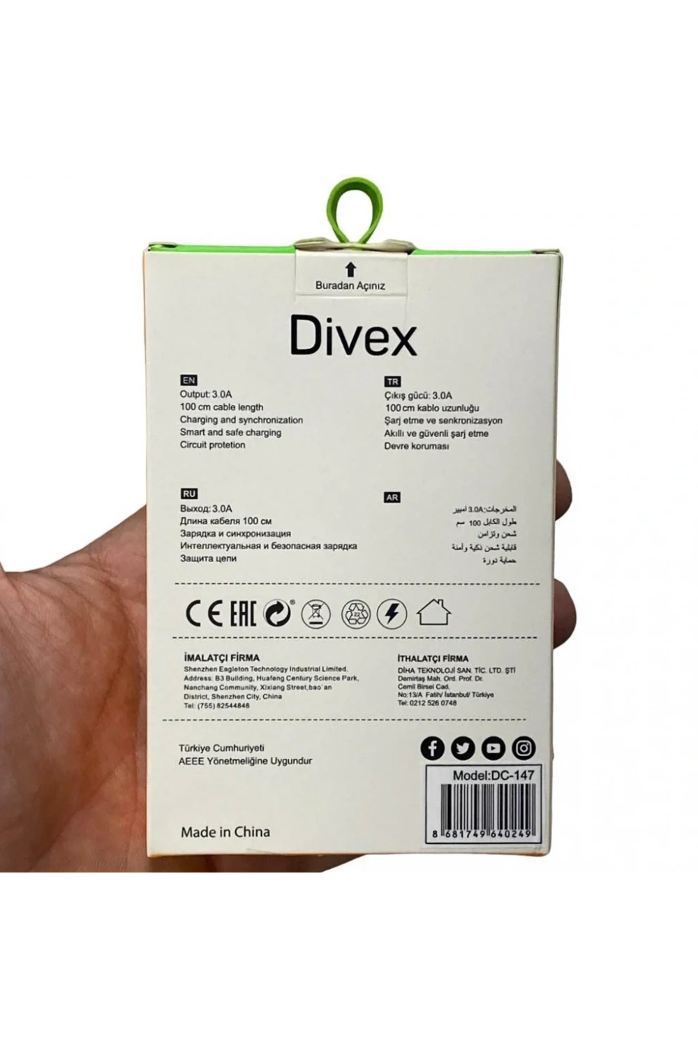 Divex Type-C to Type-C 20W 3A Hızlı Şarj ve Veri Transfer Kablosu DC-147