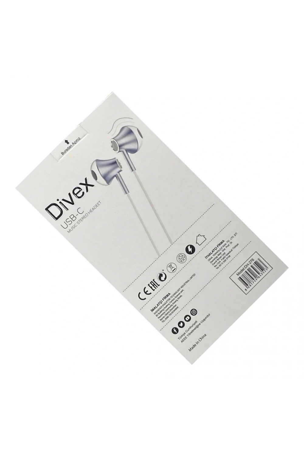 Divex Type-C (USB-C) Stereo Kulakiçi Kulaklık Beyaz DH-276