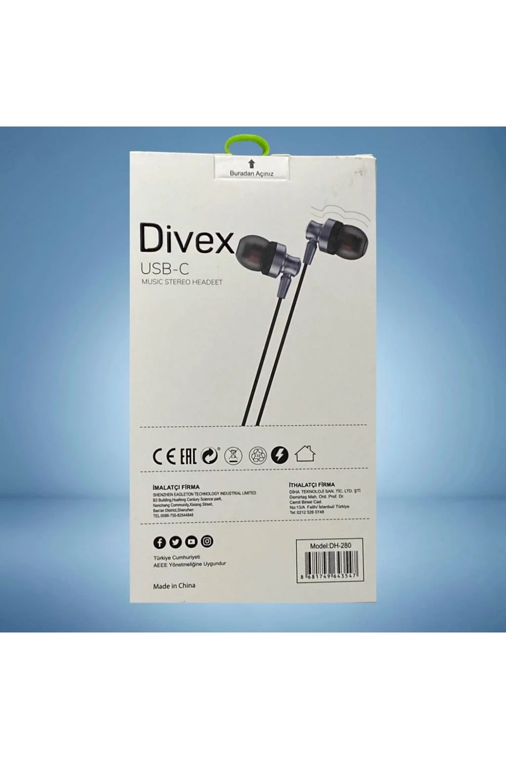 Divex Type-C (USB-C) Stereo Kulakiçi Kulaklık DH-280