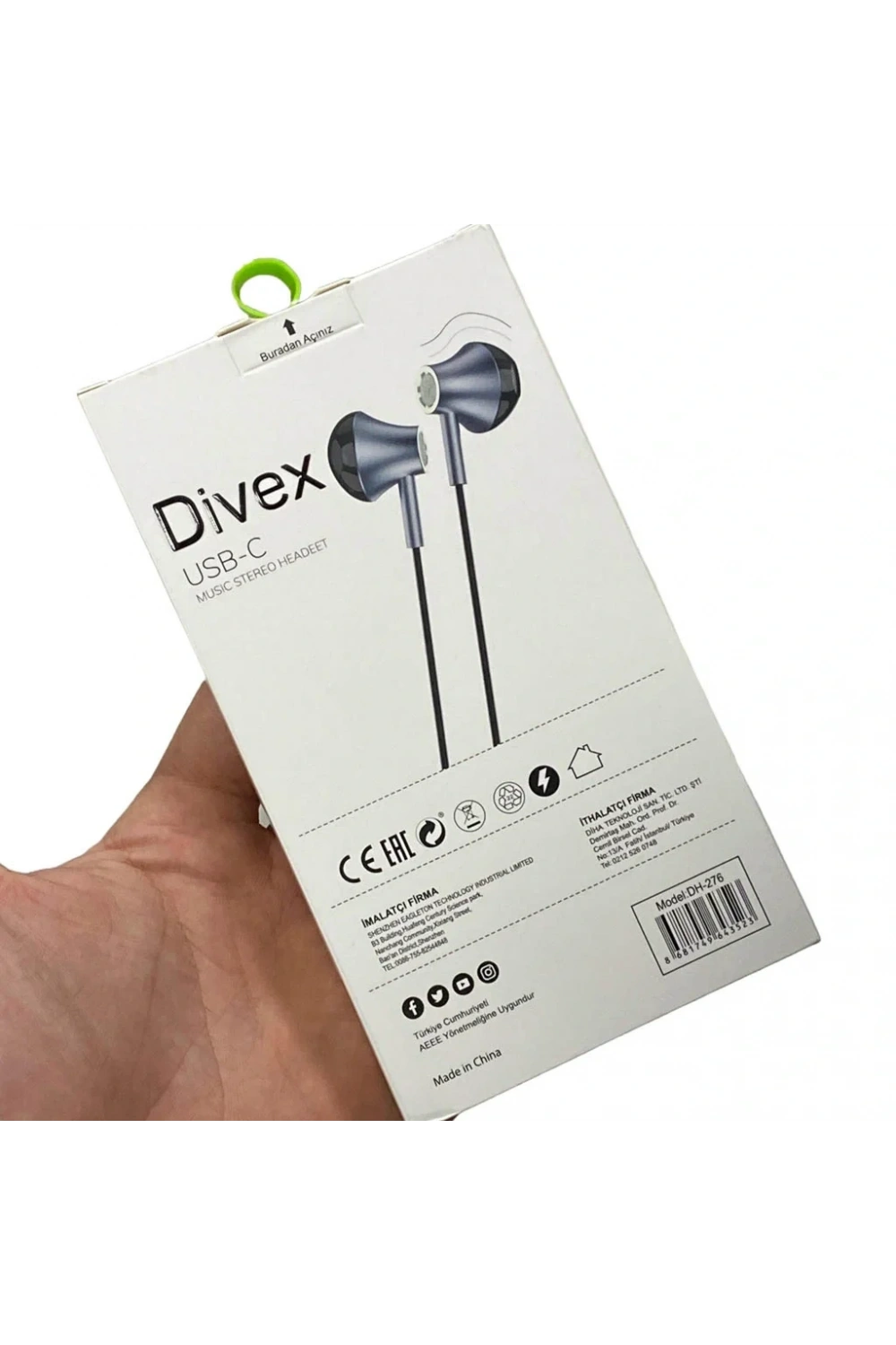 Divex Type-C (USB-C) Stereo Kulakiçi Kulaklık Siyah DH-276