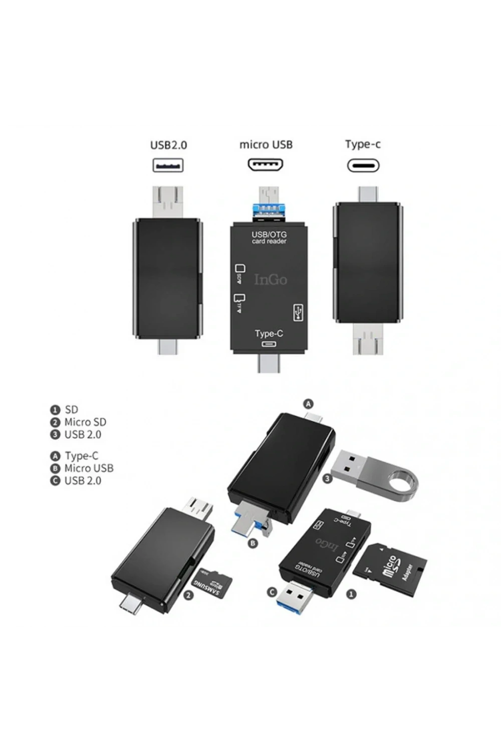 Divex USB3.0 - Type-C - Micro USB Girişli SD-Micro-SD Kart Okuyucu OTG Card Reader