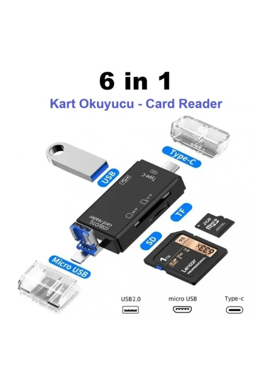 Divex USB3.0 - Type-C - Micro USB Girişli SD-Micro-SD Kart Okuyucu OTG Card Reader