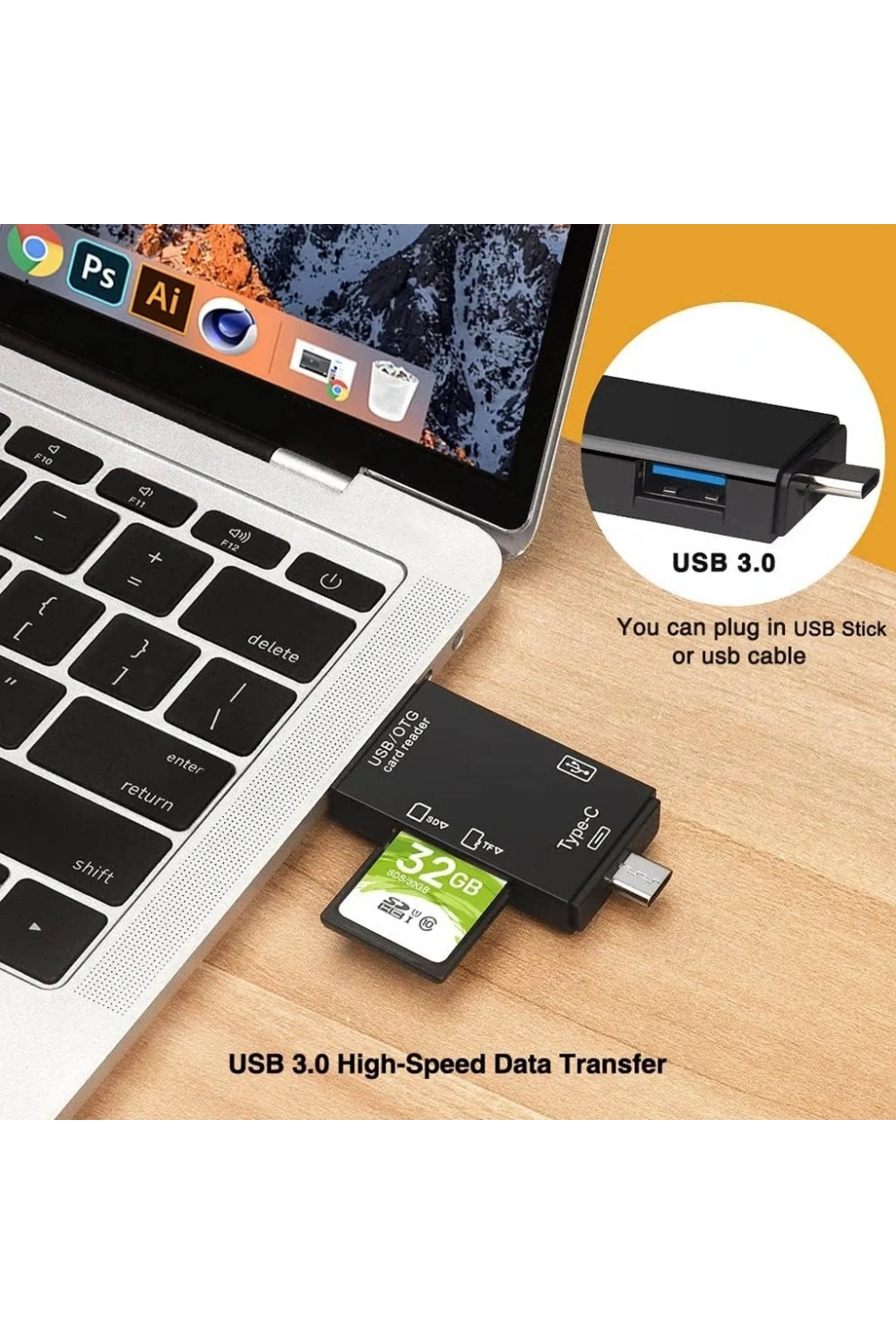 Divex USB3.0 - Type-C - Micro USB Girişli SD-Micro-SD Kart Okuyucu OTG Card Reader