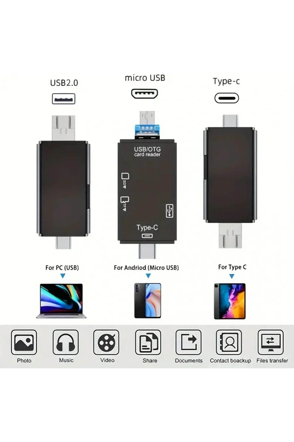 Divex USB3.0 - Type-C - Micro USB Girişli SD-Micro-SD Kart Okuyucu OTG Card Reader