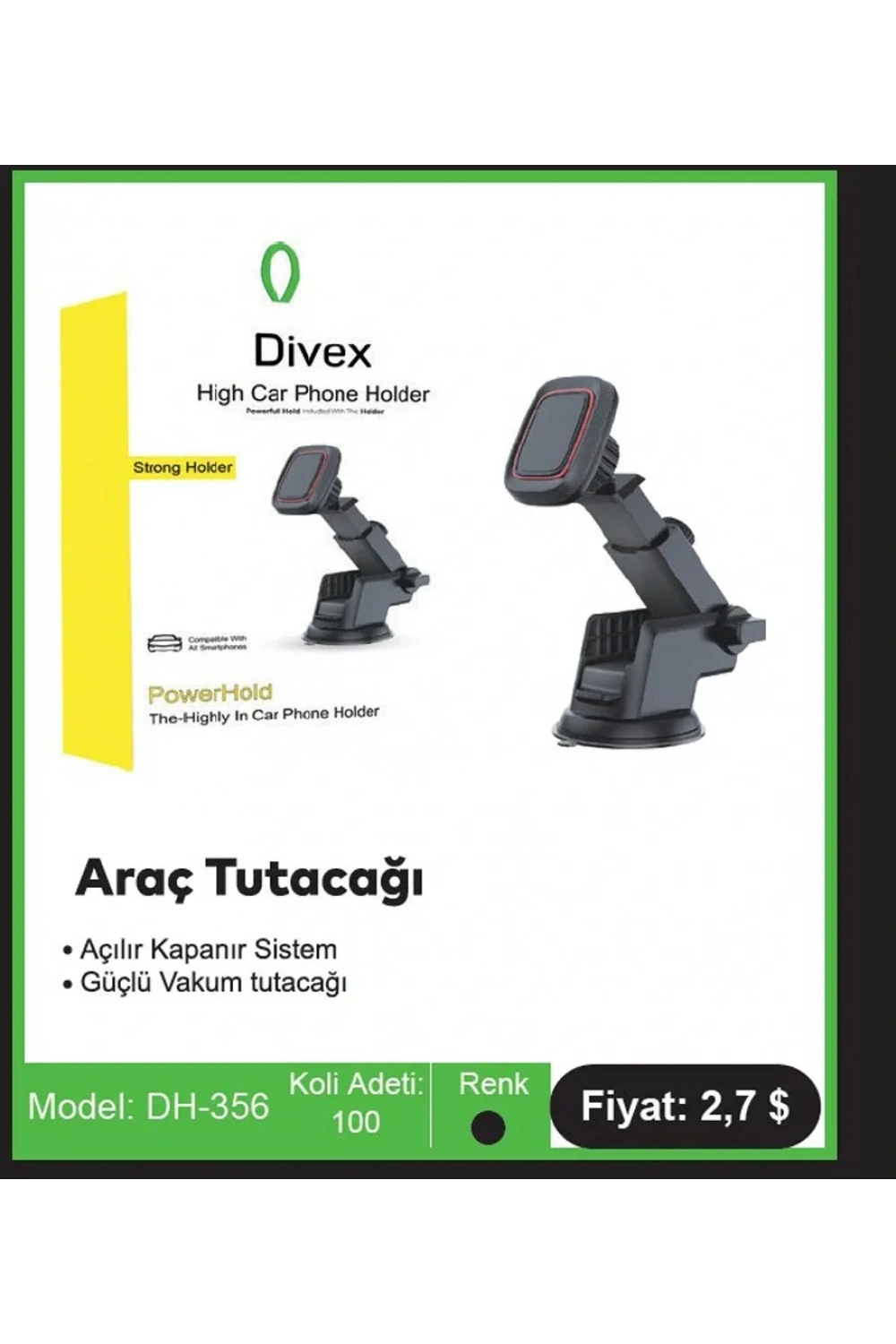 Divex Vantuzlu Araç İçi Telefon Tutacağı DH-356