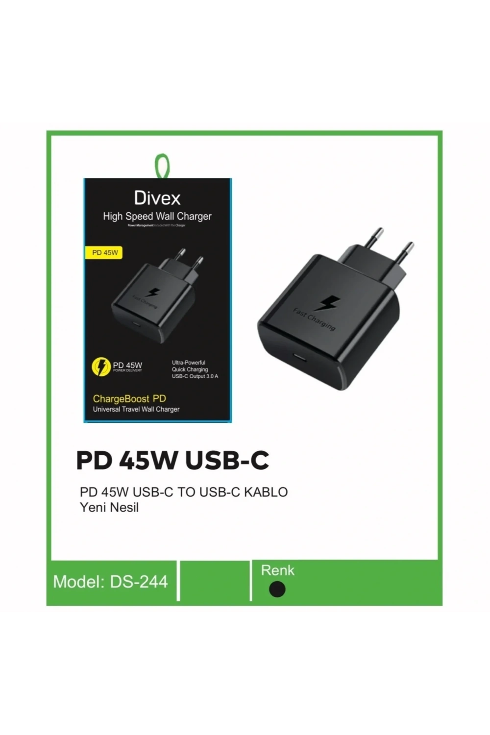 Divex PD 45W Type-C ( USB-C ) Yeni Nesil Şarj Adaptörü DS-244