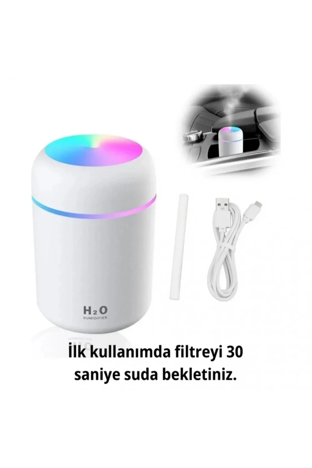 Divex Renkli Led Işıklı Hava Nemlendirici USB Colorful Humidifier Beyaz H-17