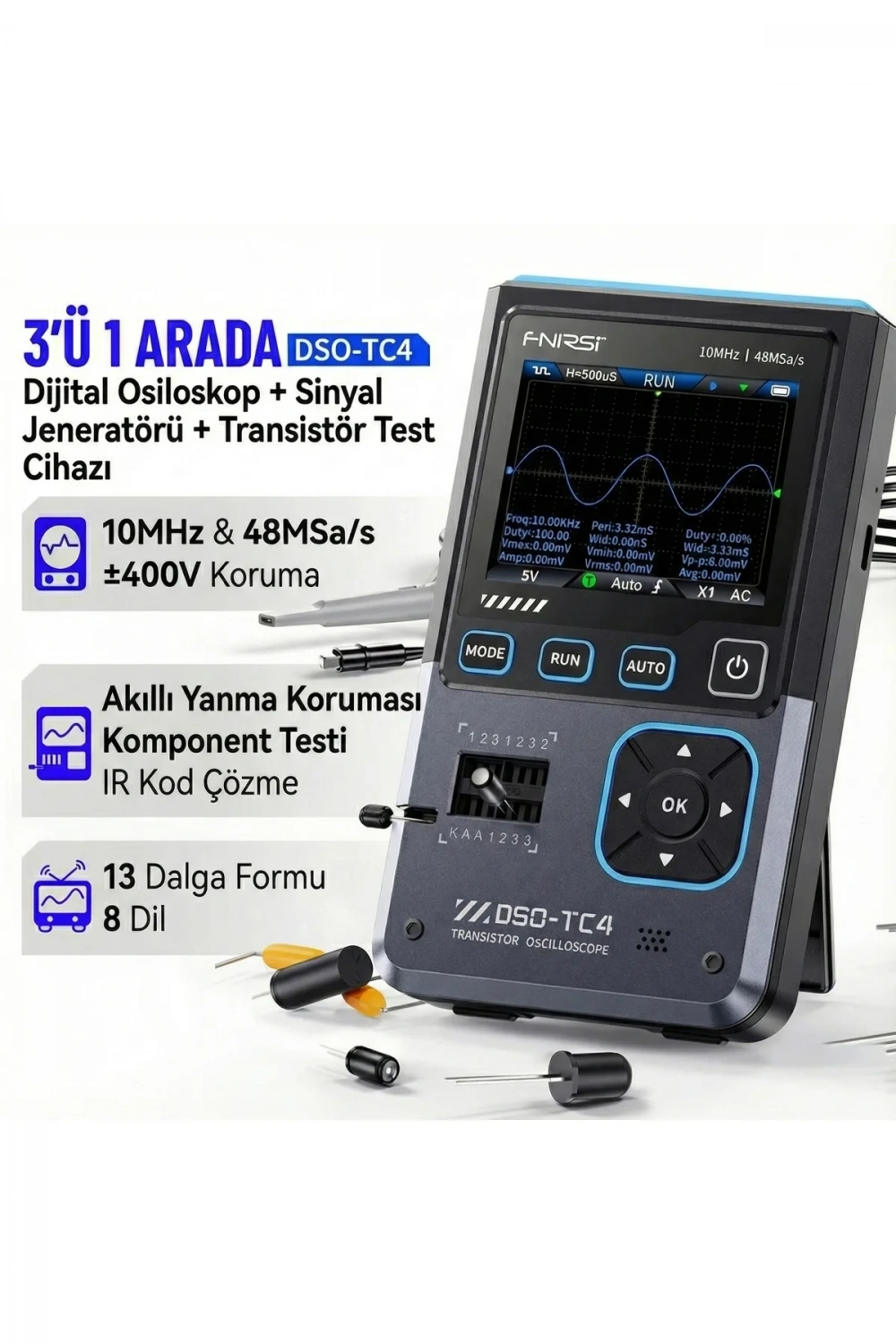 DSO-TC4 10MHz 48MS/s 3in1 Osiloskop Transistör Test ve Sinyal Jeneratörü