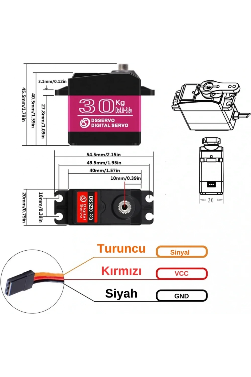 DSSERVO DS3230 30kg Servo Motor - 180 Derece - Su