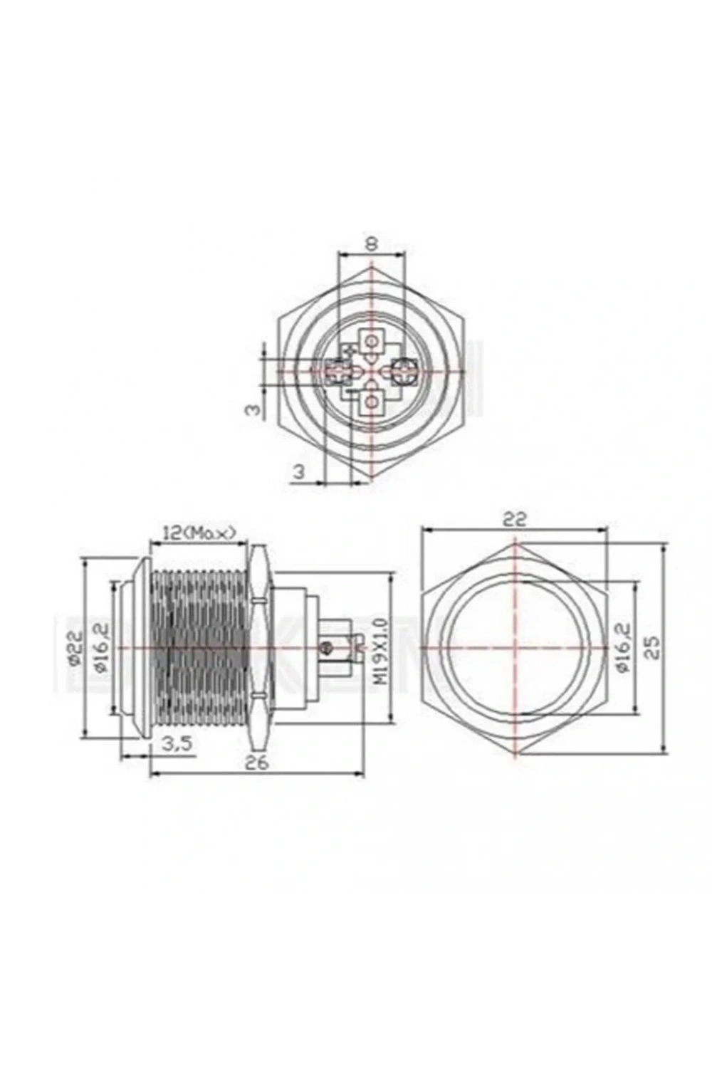 E97 19mm Metal Buton Yaylı Çıkık Kafa 1NO