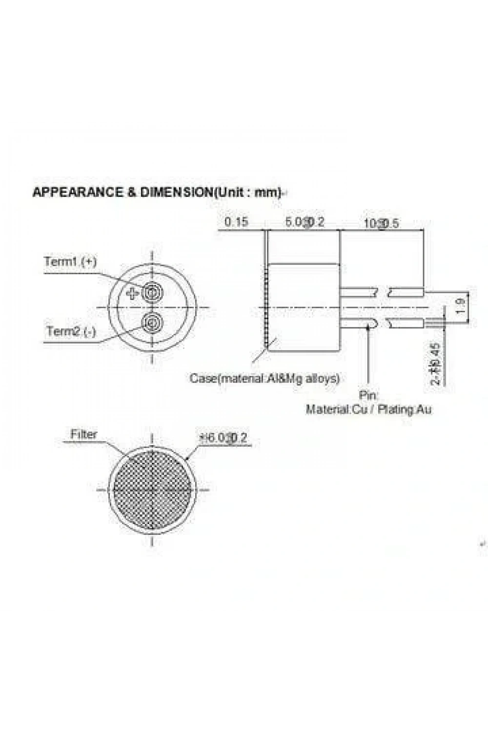 Elektret Kapasitif Mikrofon Kapsülü 6mm
