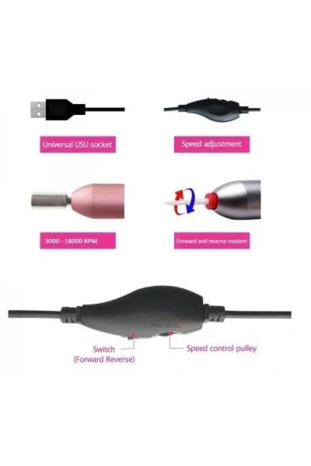 Elektrikli USB Alüminyum Tırnak Törpü Seti - Manikür Pedikür