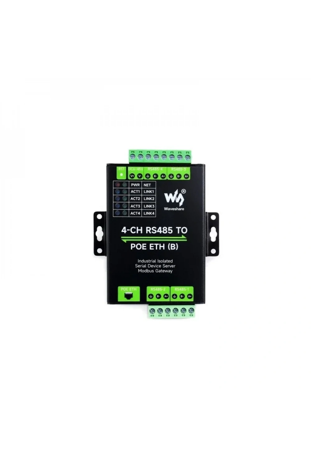 Endüstriyel 4 Kanal RS485 - RJ45 Ethernet Modülü - PoE Ethernet Port (B)