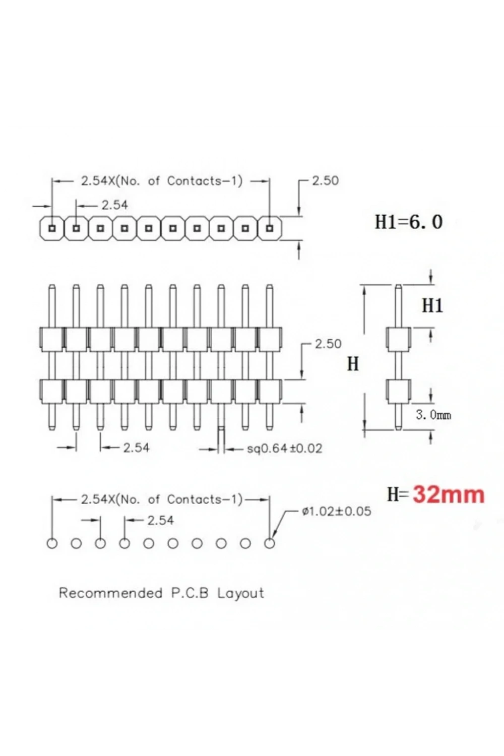 Erkek Pin Header 40 Pin 32 mm 2.54mm 1x40 180° Tek Sıra Çift Yönlü