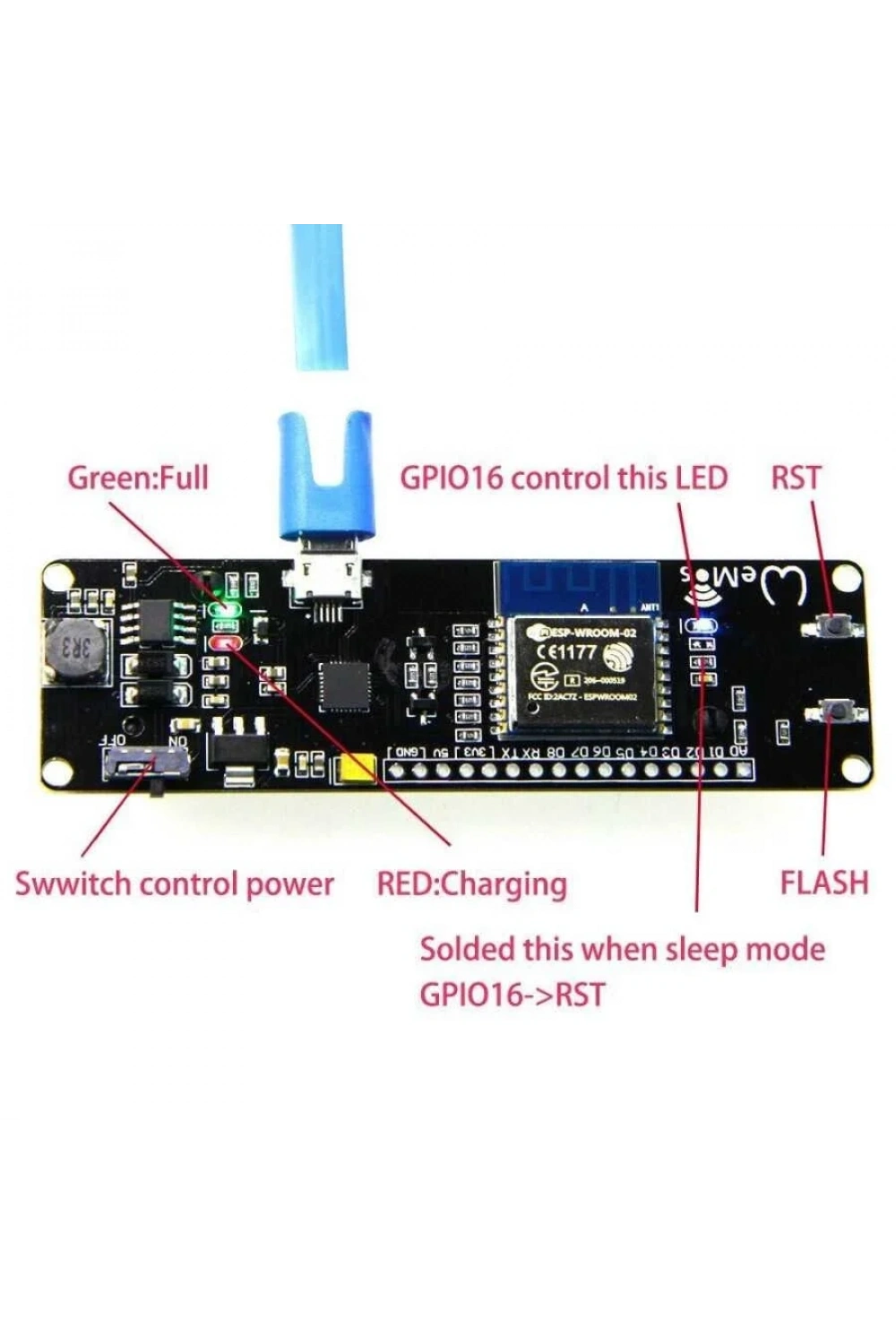 ESP Wroom 02 Wifi Geliştirme Kartı 18650 Pil Yuvalı