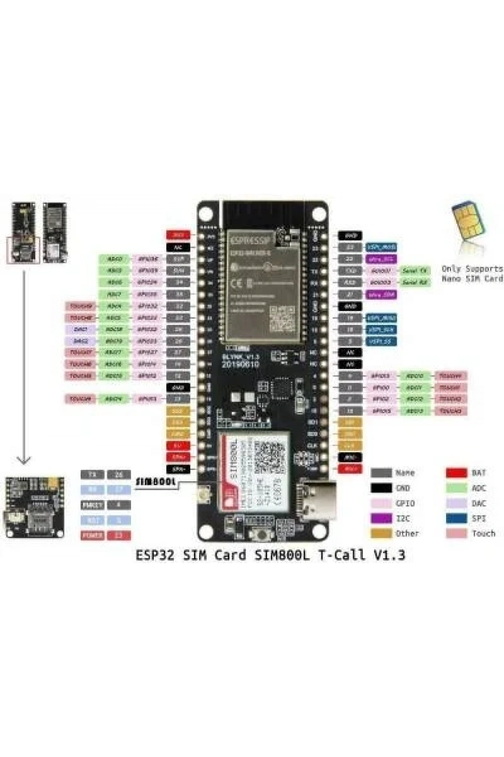 ESP32 SIM800L GSM Module Geliştirme Kartı / TTGO T-Call V1.3