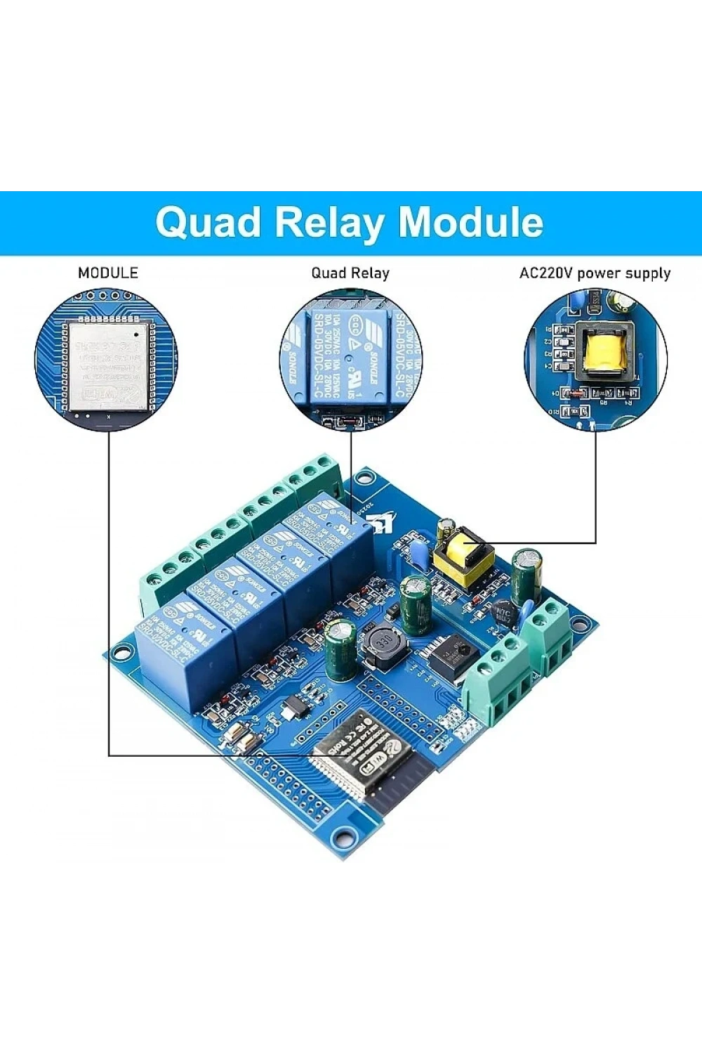 ESP32 WiFi Bluetooth AC 220V / DC 5-30V 4 Kanal Röle Kartı