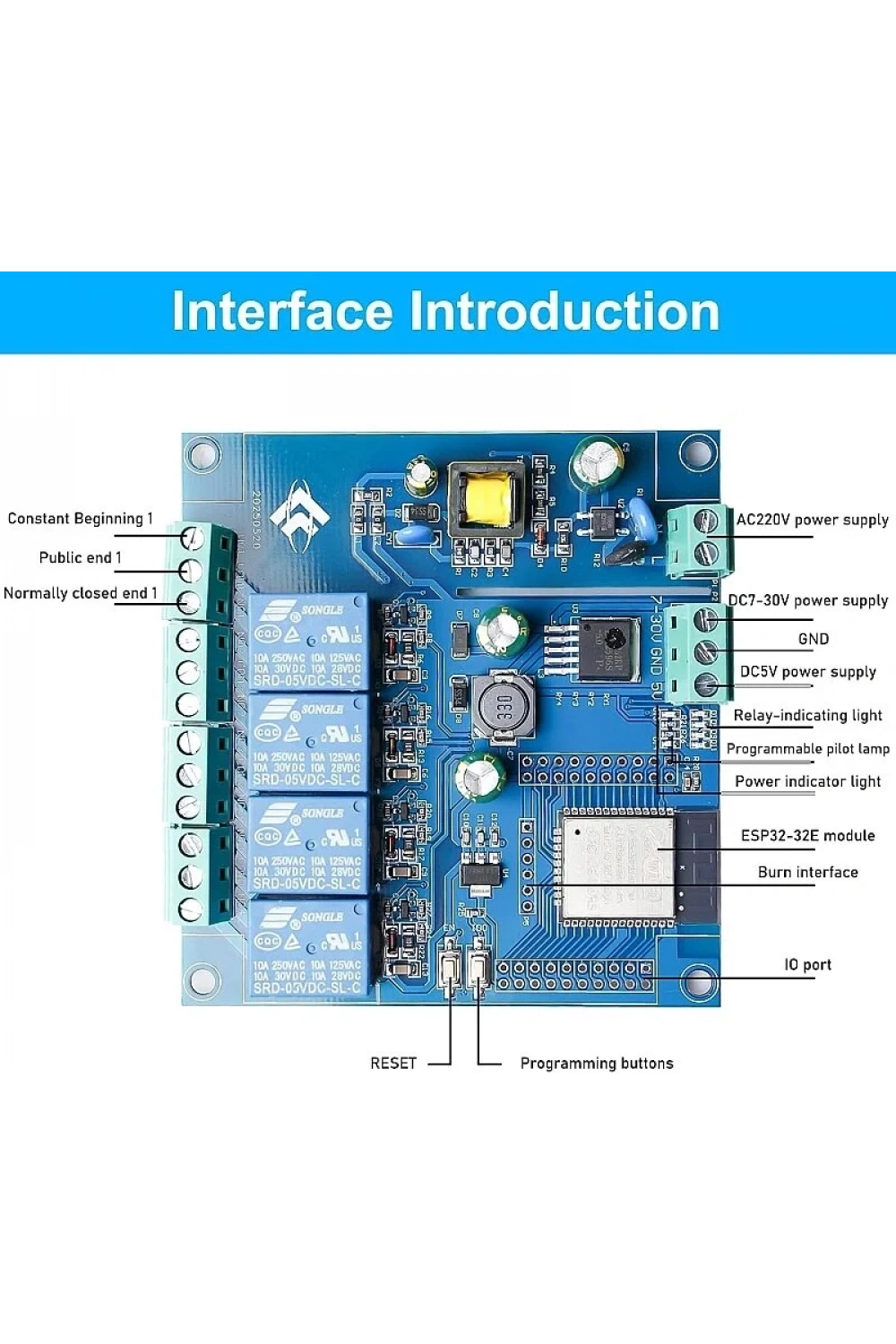 ESP32 WiFi Bluetooth AC 220V / DC 5-30V 4 Kanal Röle Kartı