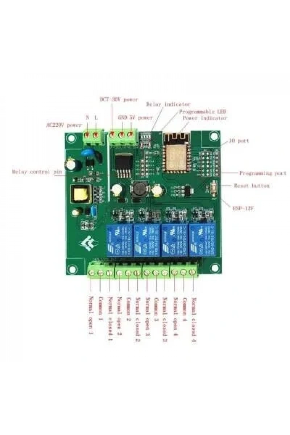 ESP8266 ESP-12F AC 90-250v / DC 7-30V 4 Kanal Wifi Röle Modülü