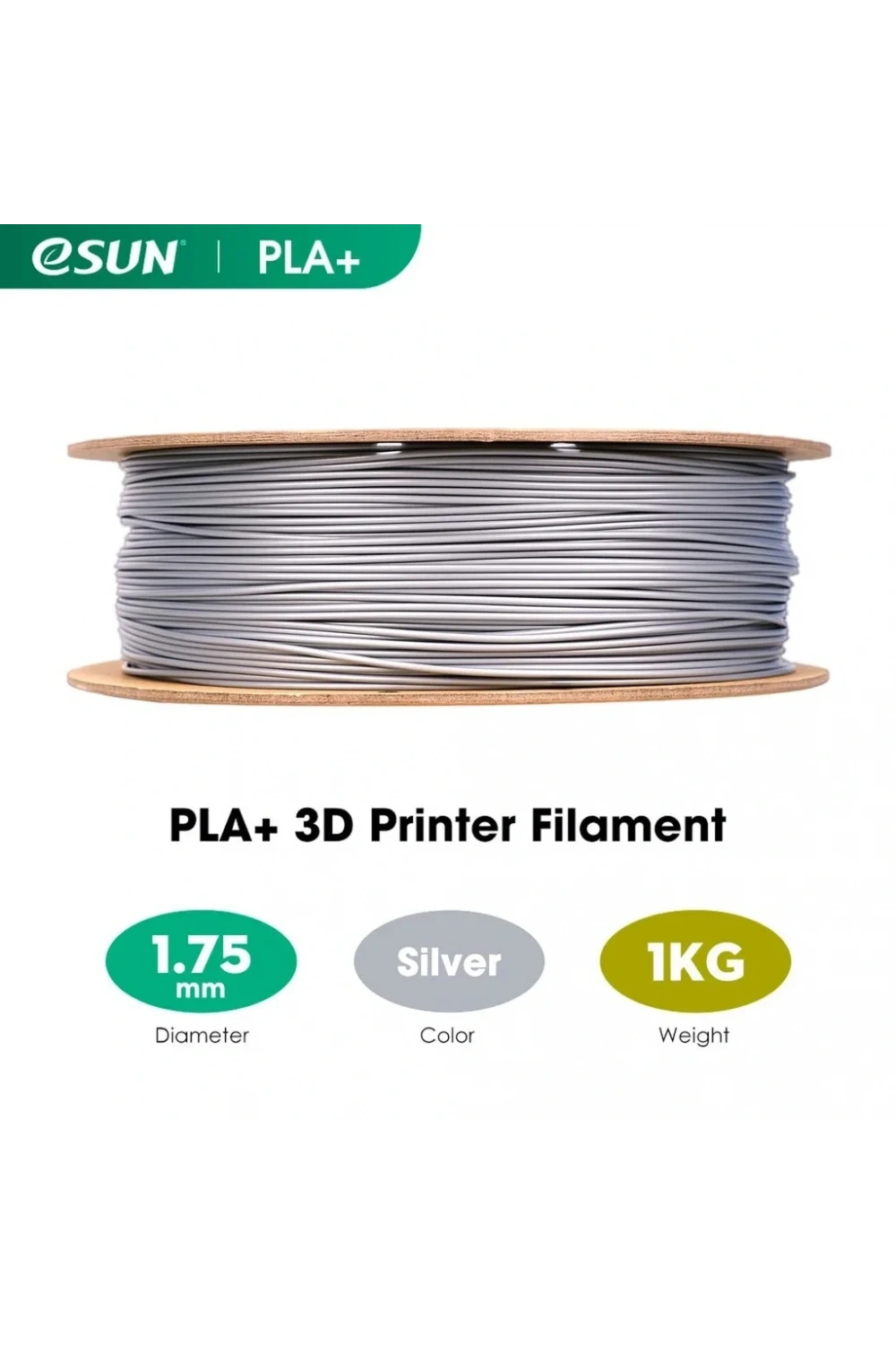 eSUN Gümüş Pla+ Filament 1.75mm 1 KG