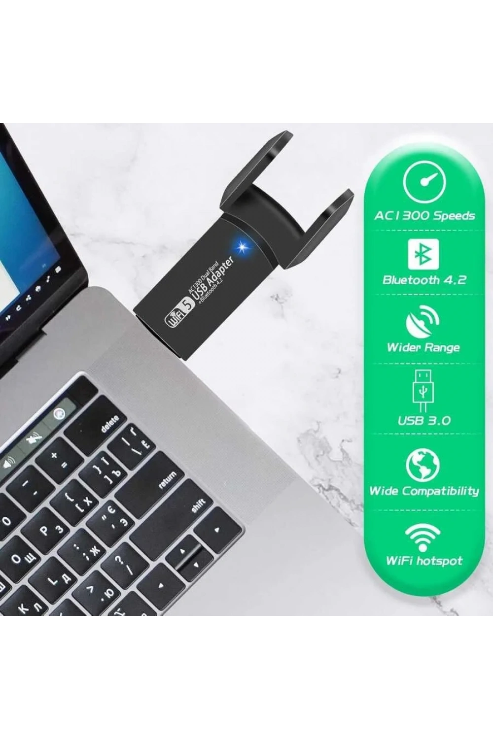 FENVI Çift Bant USB 3.0 WiFi Adaptör 1300Mbps Bluetooth 4.2 Kablosuz Ağ Alıcısı