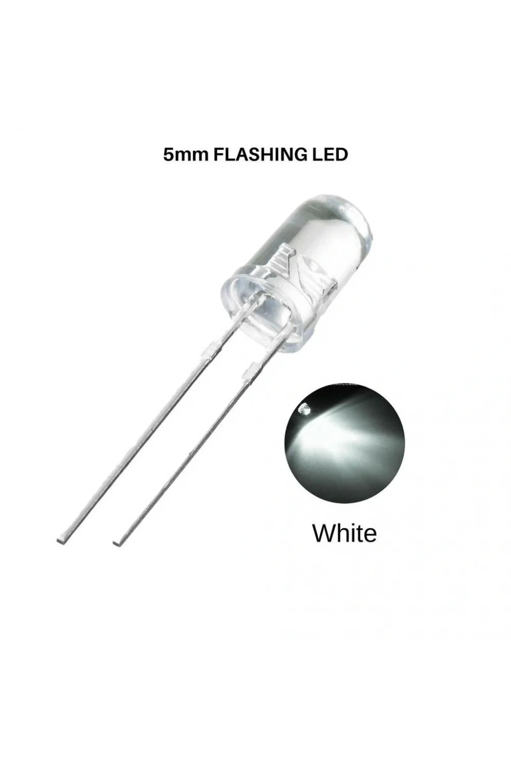 Flaşörlü LED Beyaz 2 Bacaklı 5mm
