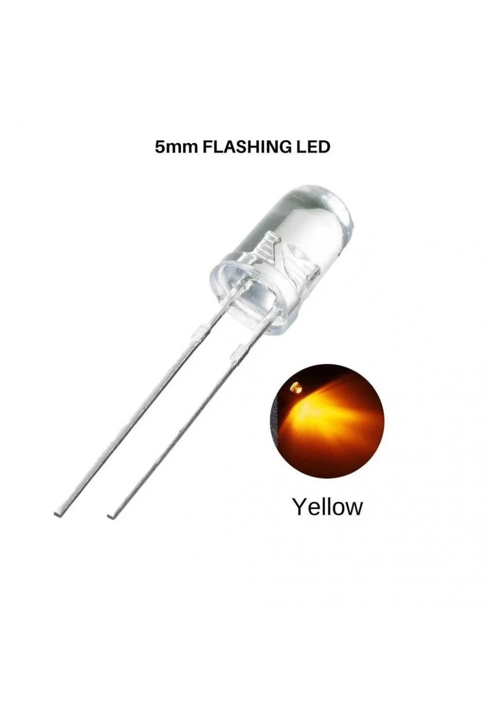 Flaşörlü LED Sarı 2 Bacaklı 5mm