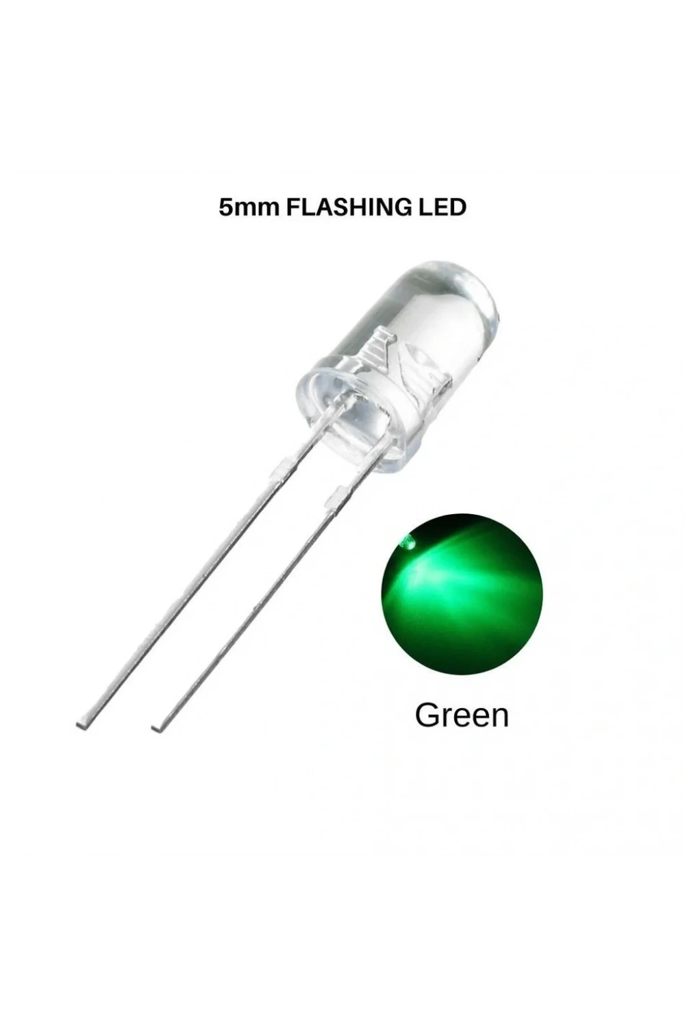 Flaşörlü LED Yeşil 2 Bacaklı 5mm